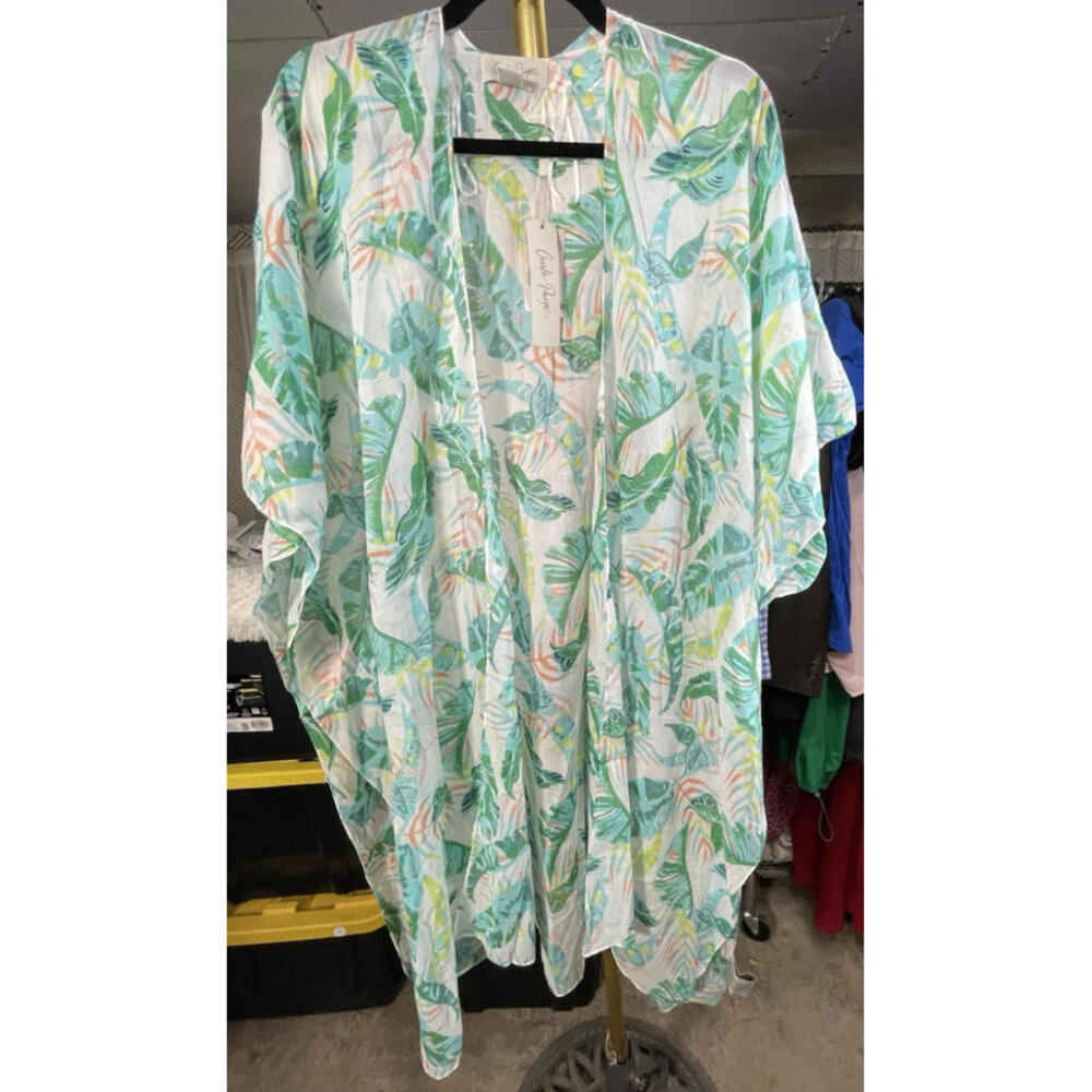 NWT Charlie Paige OS Tropical Print Kimono Swimsuit Coverup Resort Wear